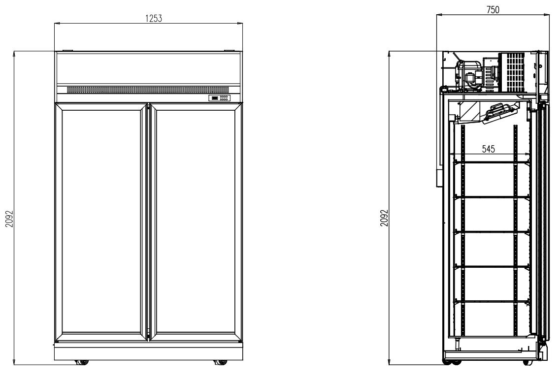 Réfrigérateur professionnel noir 2 portes vitrées positif 1253 mm hauteur 2092 mm - 7455.2405 - Combisteel en cuisine professionnelle