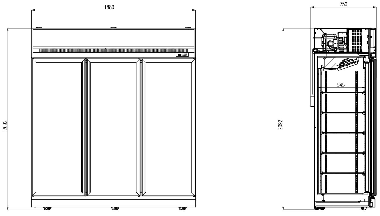 Réfrigérateur professionnel blanc 3 portes vitrées positif 1880 mm hauteur 2092 mm - 7455.2410 - Combisteel en cuisine professionnelle