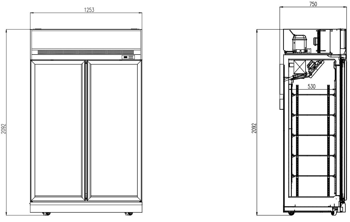 Congélateur professionnel noir 2 portes vitrées négatif 1253 mm 960 L - 7455.2425 - Combisteel en cuisine professionnelle