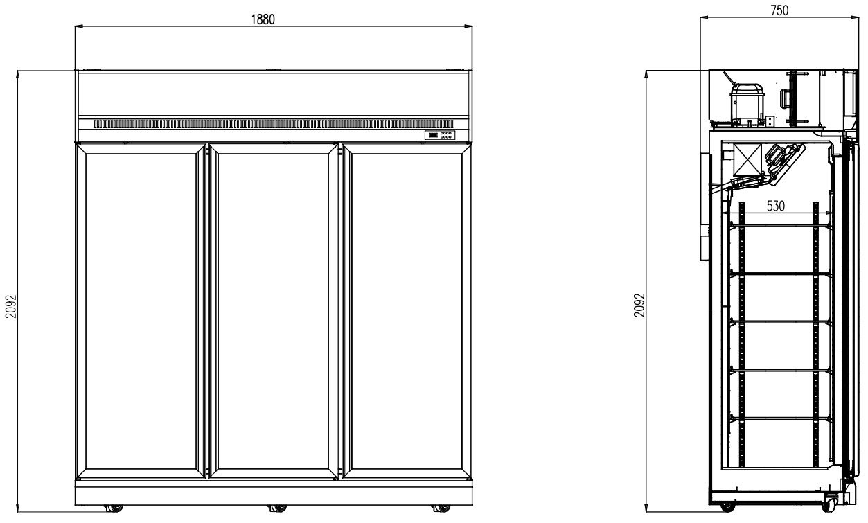 Congélateur professionnel noir 3 portes vitrées négatif 1880 mm 1480 L - 7455.2435 - Combisteel en cuisine professionnelle