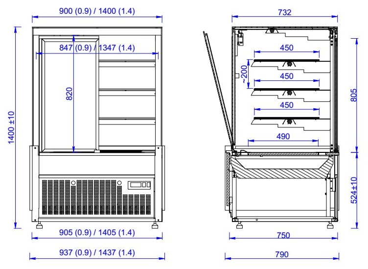 Vitrine réfrigérée professionnelle noire positive 937 mm - 7486.0090 - Combisteel en cuisine professionnelle