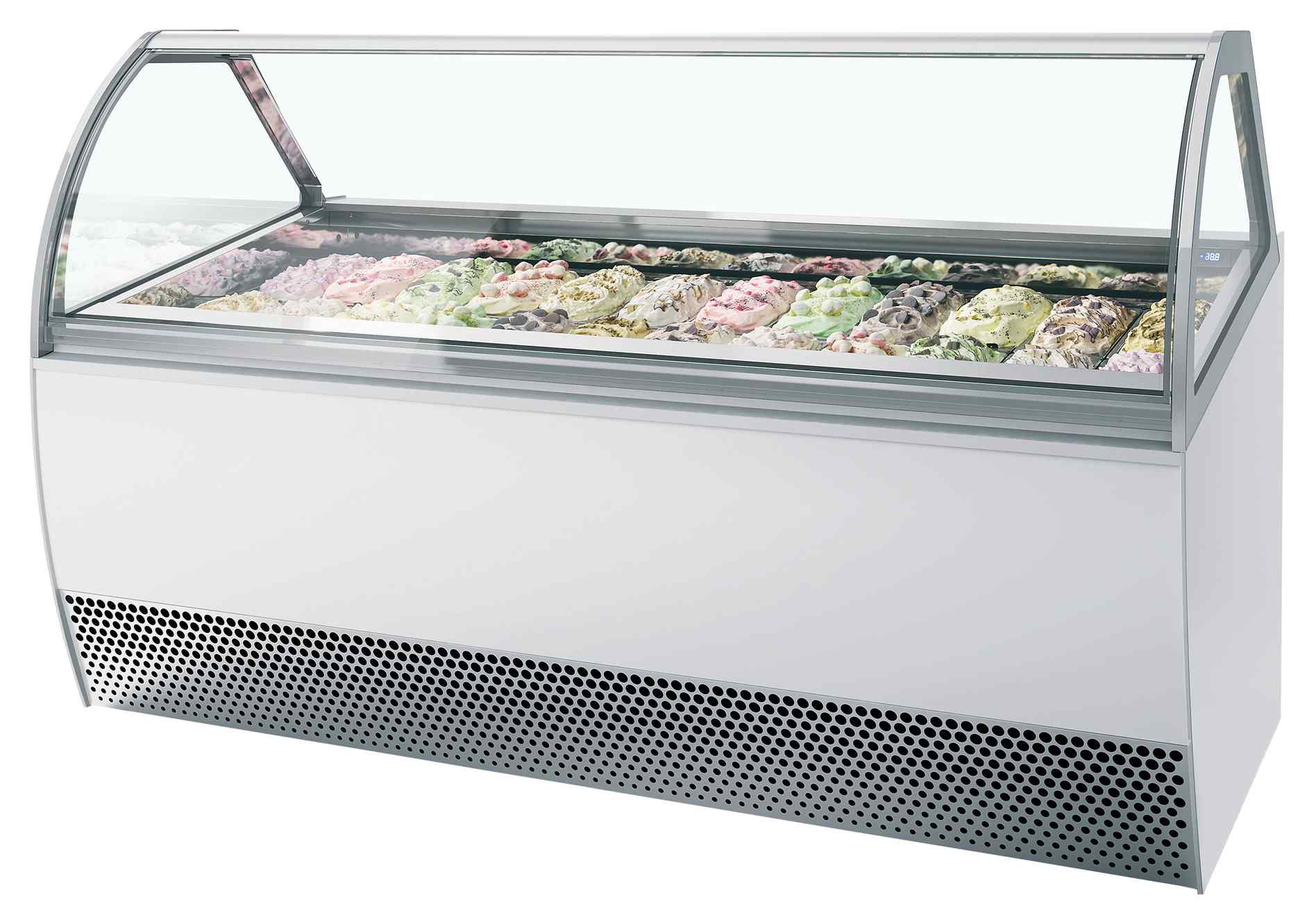 Vitrine professionnelle à froid ventilée pour 24 bacs de glace avec façade bombée - MILLENNIUM LX24 - Tefcold